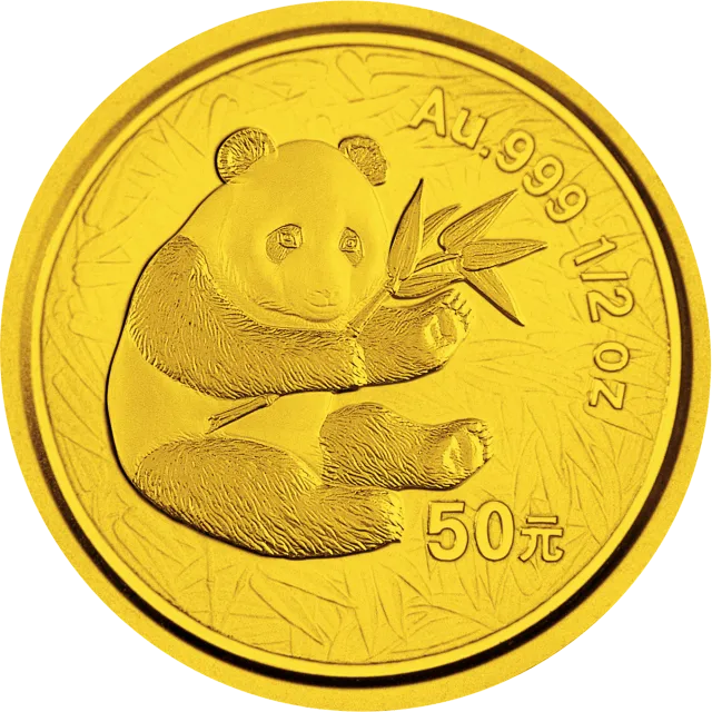 2000版熊猫金银纪念币1/2盎司圆形金质纪念币 正面图