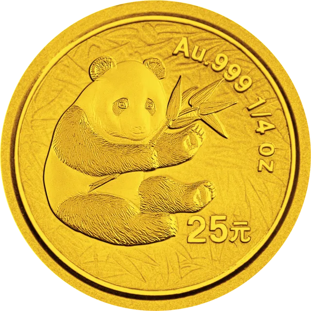 2000版熊猫金银纪念币1/4盎司圆形金质纪念币 正面图