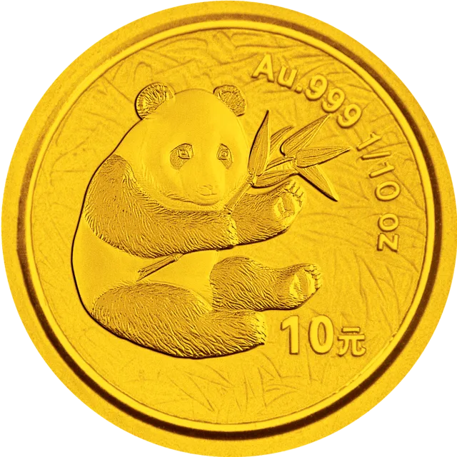 2000版熊猫金银纪念币1/10盎司圆形金质纪念币 正面图