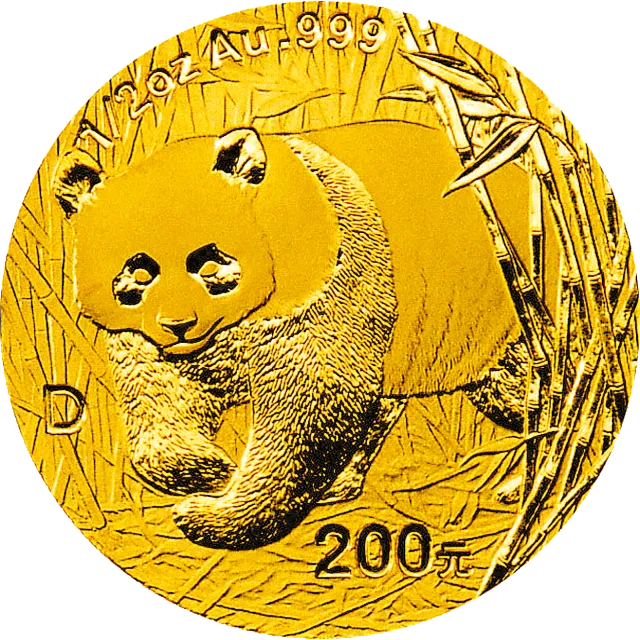 2001版熊猫金银纪念币1/2盎司金质纪念币 正面图