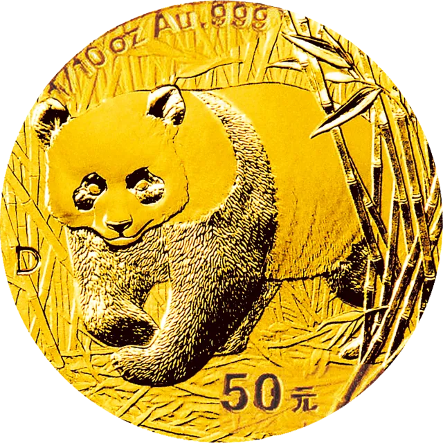 2001版熊猫金银纪念币1/10盎司金质纪念币 正面图