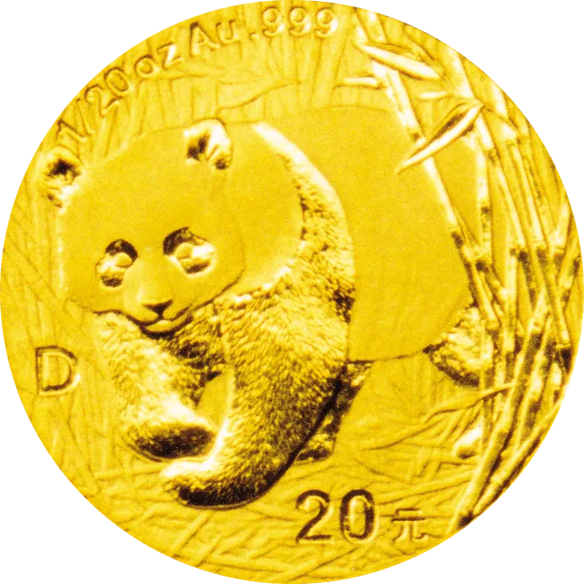 2001版熊猫金银纪念币1/20盎司金质纪念币 正面图