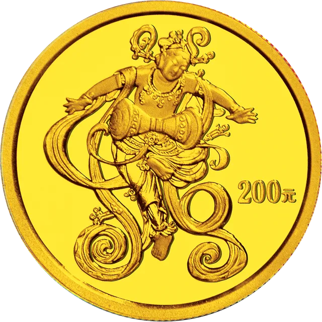 中国石窟艺术(敦煌)金银纪念币1/2盎司金质纪念币 正面图