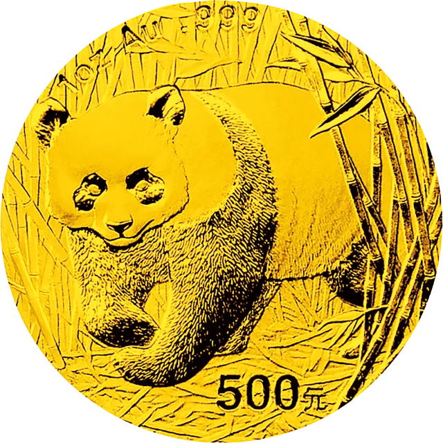 2002版熊猫贵金属纪念币1盎司金质纪念币 正面图