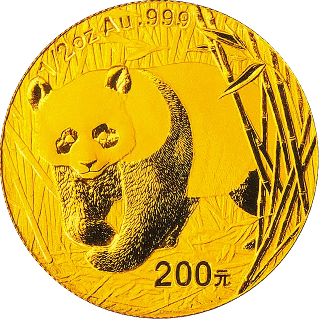 2002版熊猫贵金属纪念币1/2盎司金质纪念币 正面图