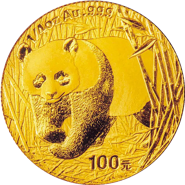 2002版熊猫贵金属纪念币1/4盎司金质纪念币 正面图
