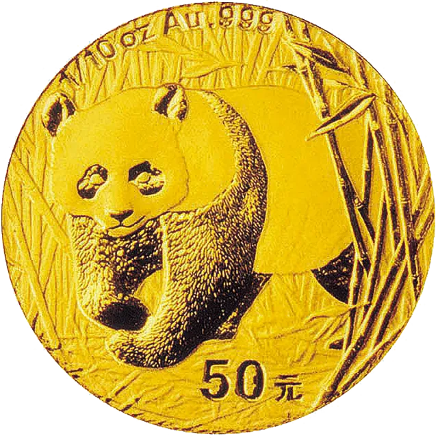 2002版熊猫贵金属纪念币1/10盎司金质纪念币 正面图