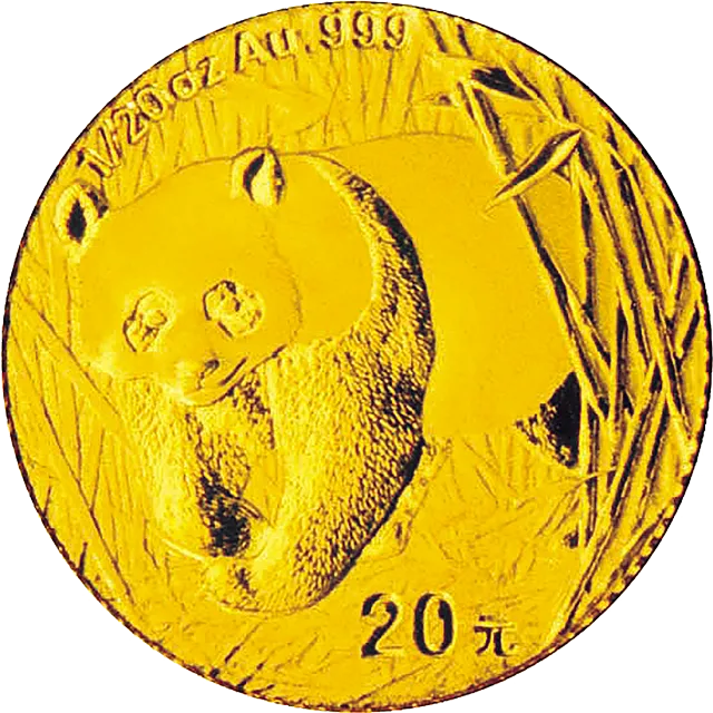 2002版熊猫贵金属纪念币1/20盎司金质纪念币 正面图