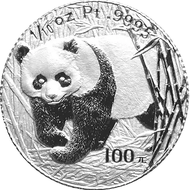 中国熊猫金币发行20周年银铂纪念币1/10盎司铂质纪念币 正面图