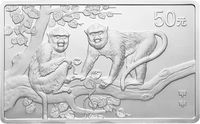 2004中国甲申(猴)年金银纪念币5盎司长方形银质纪念币 正面图