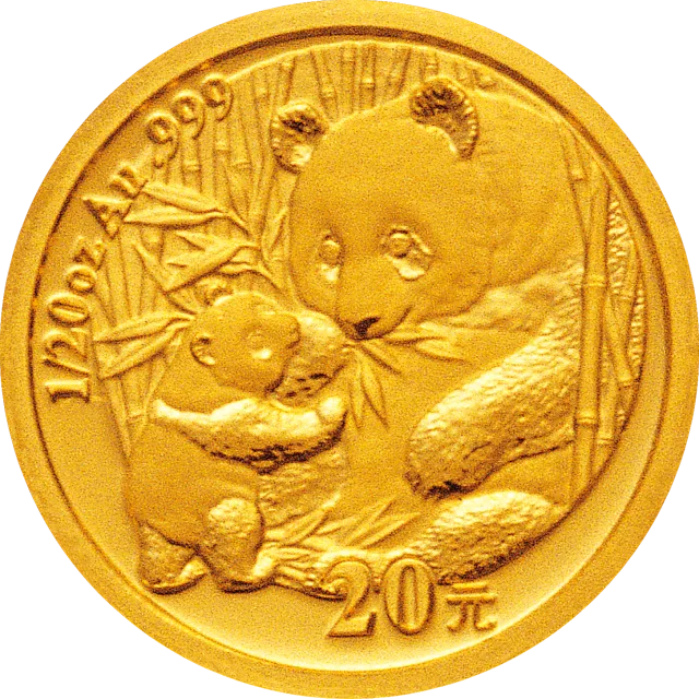 2005版熊猫贵金属纪念币1/20盎司金币 正面图