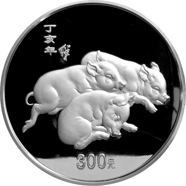 2007中国丁亥(猪)年金银纪念币1公斤圆形银质纪念币 正面图
