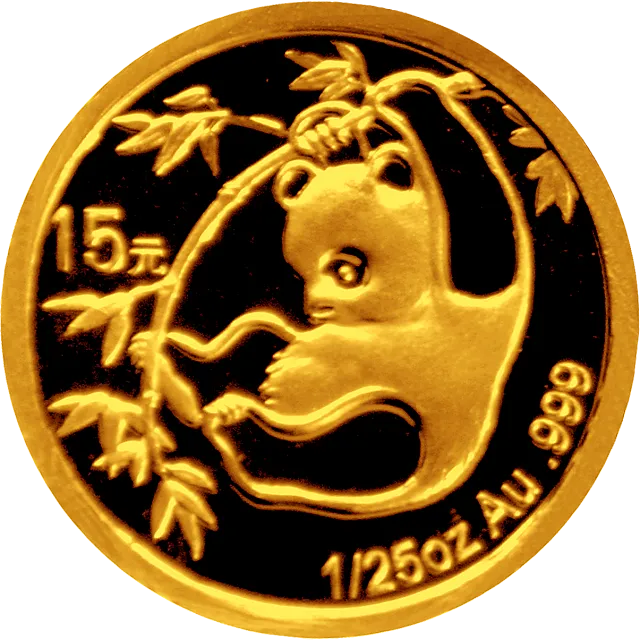 中国熊猫金币发行25周年金银纪念币1/25盎司圆形金质纪念币 正面图