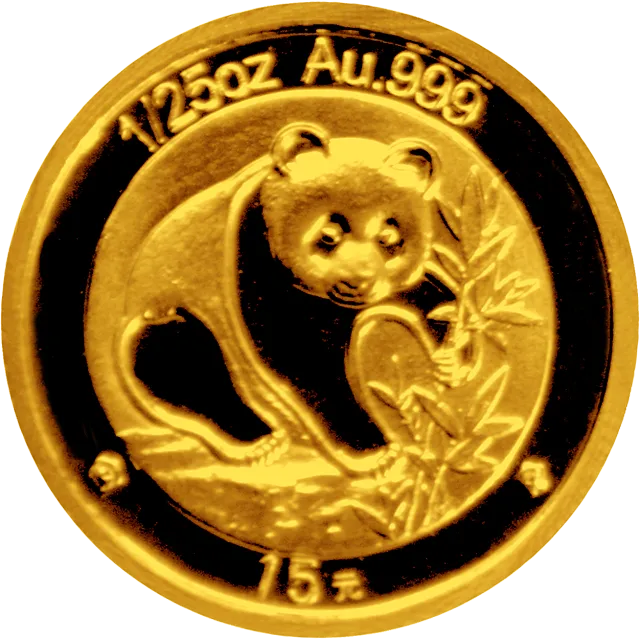中国熊猫金币发行25周年金银纪念币1/25盎司圆形金质纪念币 正面图