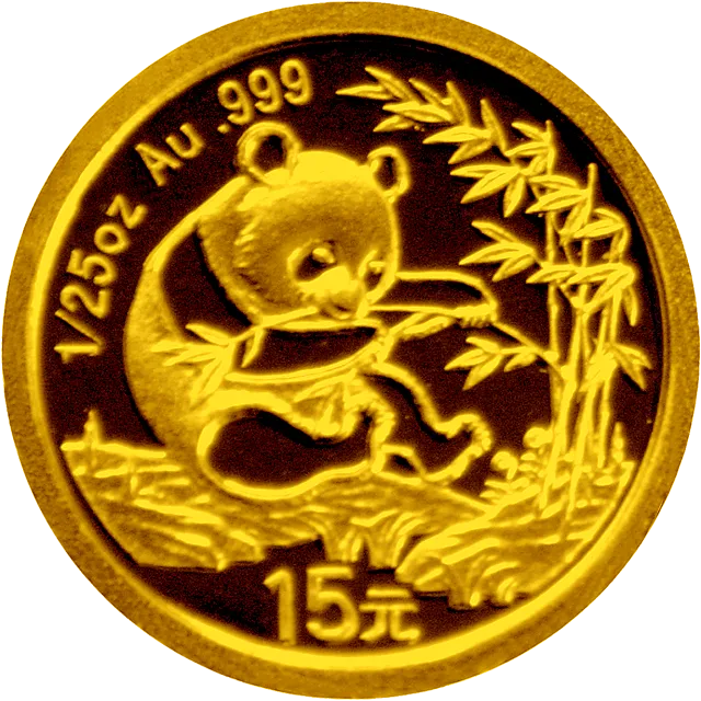 中国熊猫金币发行25周年金银纪念币1/25盎司圆形金质纪念币 正面图