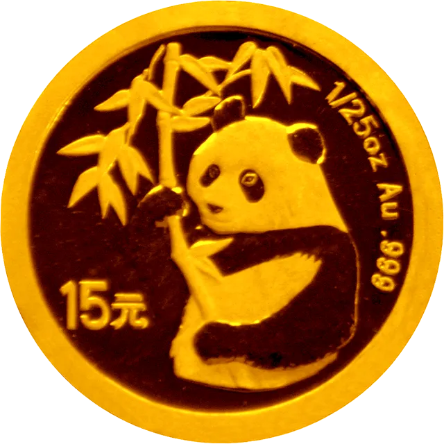中国熊猫金币发行25周年金银纪念币1/25盎司圆形金质纪念币 正面图
