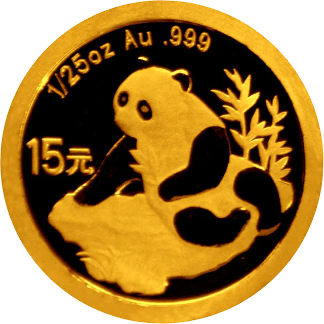 中国熊猫金币发行25周年金银纪念币1/25盎司圆形金质纪念币 正面图