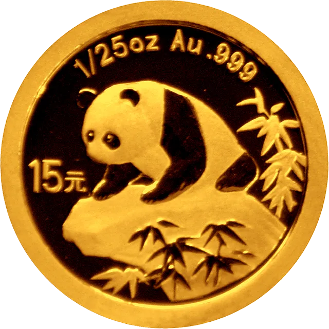 中国熊猫金币发行25周年金银纪念币1/25盎司圆形金质纪念币 正面图
