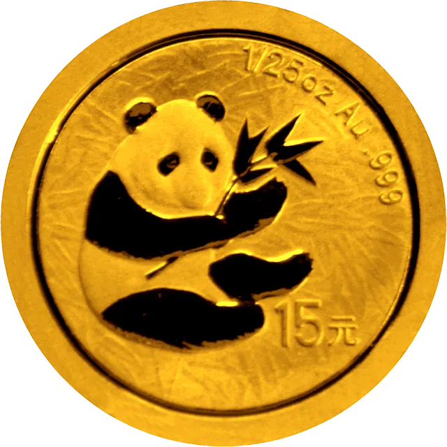 中国熊猫金币发行25周年金银纪念币1/25盎司圆形金质纪念币 正面图