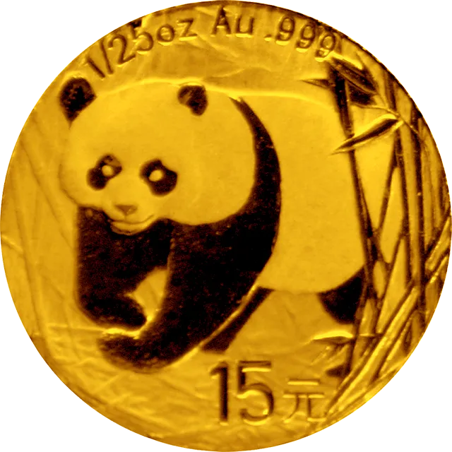 中国熊猫金币发行25周年金银纪念币1/25盎司圆形金质纪念币 正面图