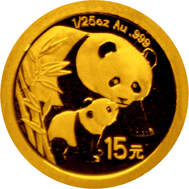 中国熊猫金币发行25周年金银纪念币1/25盎司圆形金质纪念币 正面图