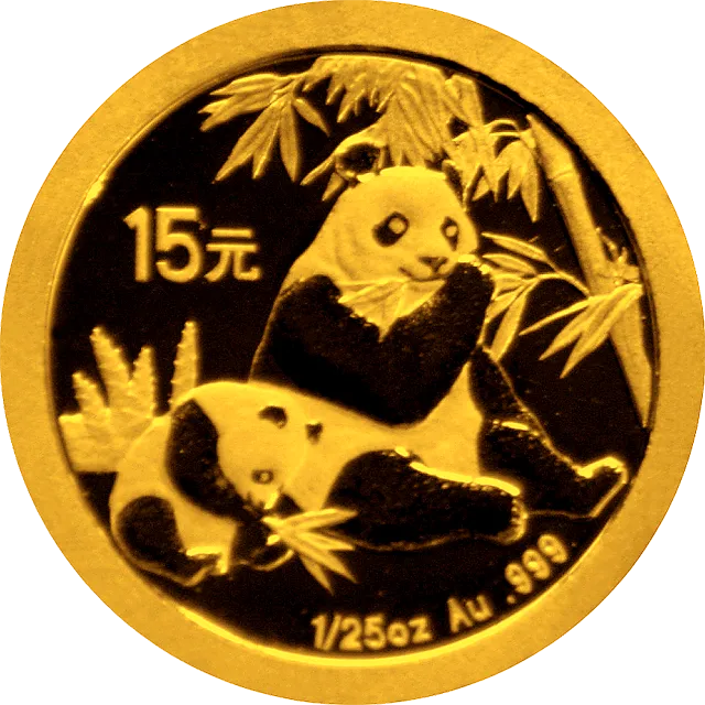 中国熊猫金币发行25周年金银纪念币1/25盎司圆形金质纪念币 正面图