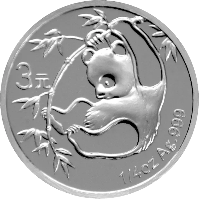 中国熊猫金币发行25周年金银纪念币1/4盎司圆形银质纪念币 正面图