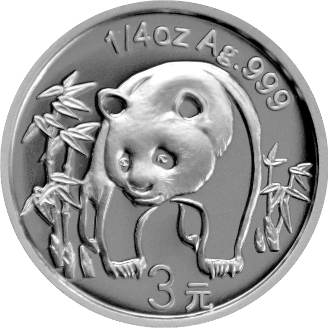 中国熊猫金币发行25周年金银纪念币1/4盎司圆形银质纪念币 正面图