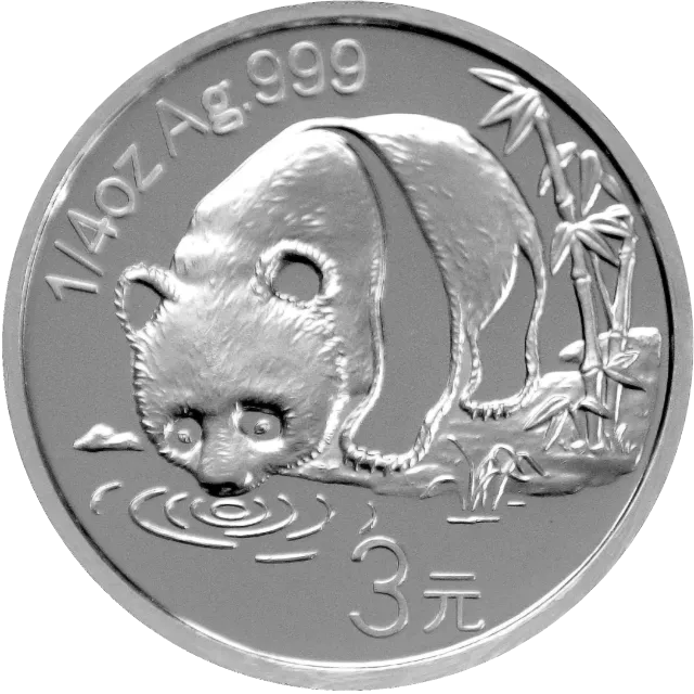 中国熊猫金币发行25周年金银纪念币1/4盎司圆形银质纪念币 正面图