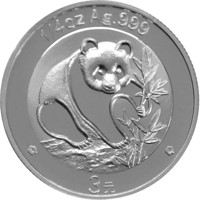 中国熊猫金币发行25周年金银纪念币1/4盎司圆形银质纪念 正面图
