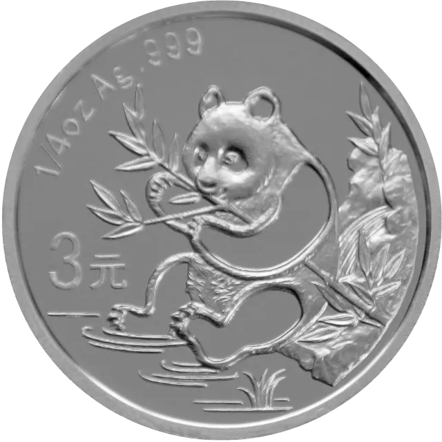 中国熊猫金币发行25周年金银纪念币1/4盎司圆形银质纪念 正面图
