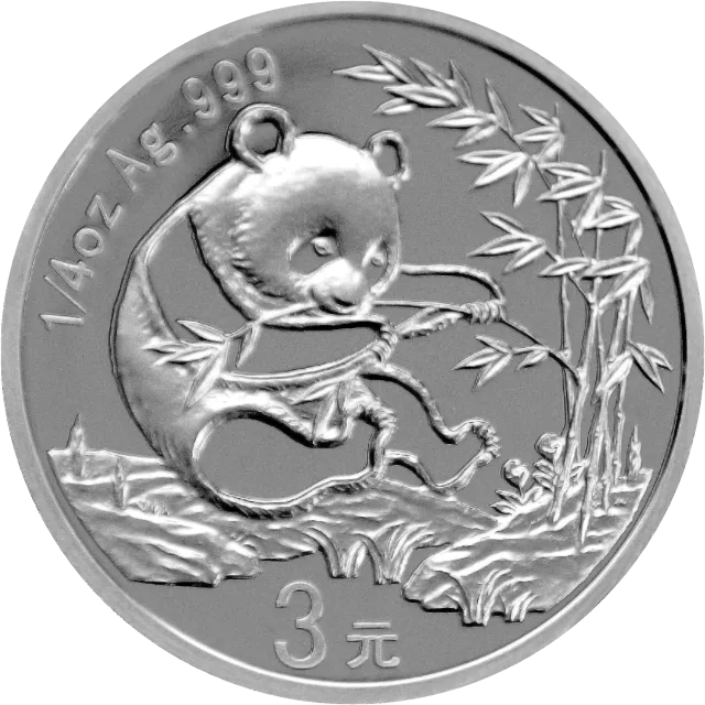 中国熊猫金币发行25周年金银纪念币1/4盎司圆形银质纪念 正面图