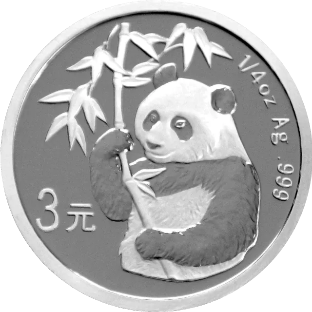 中国熊猫金币发行25周年金银纪念币1/4盎司圆形银质纪念 正面图