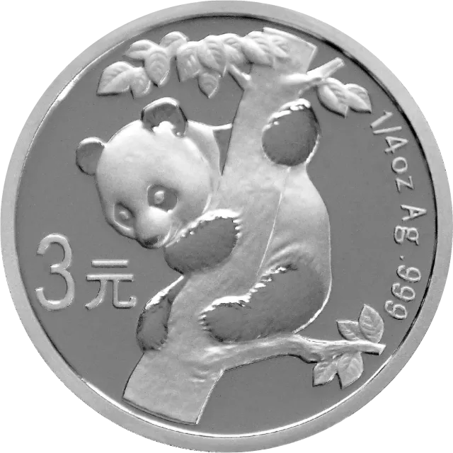 中国熊猫金币发行25周年金银纪念币1/4盎司圆形银质纪念 正面图