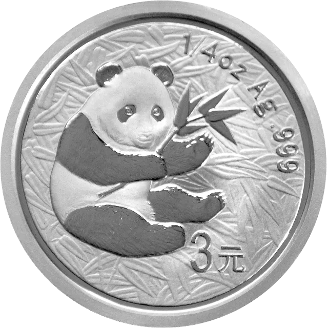 中国熊猫金币发行25周年金银纪念币1/4盎司圆形银质纪念 正面图