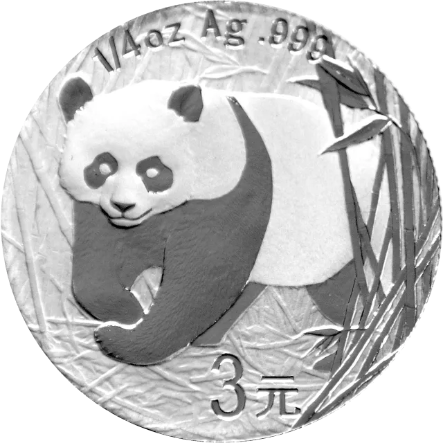 中国熊猫金币发行25周年金银纪念币1/4盎司圆形银质纪念 正面图