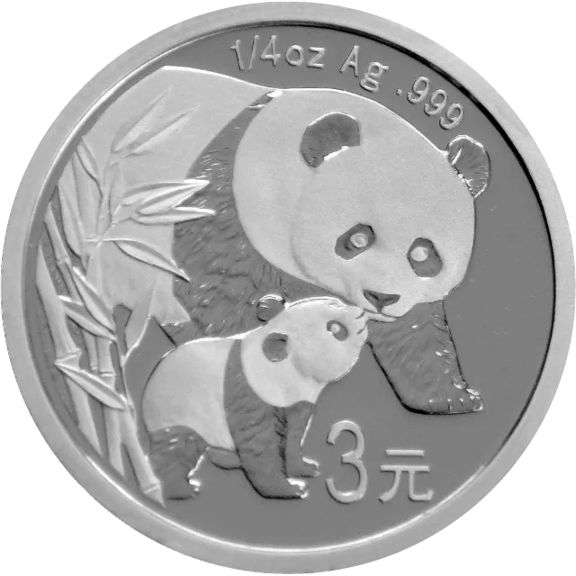 中国熊猫金币发行25周年金银纪念币1/4盎司圆形银质纪念 正面图