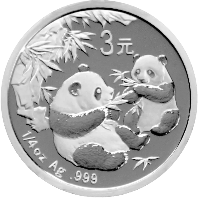 中国熊猫金币发行25周年金银纪念币1/4盎司圆形银质纪念 正面图