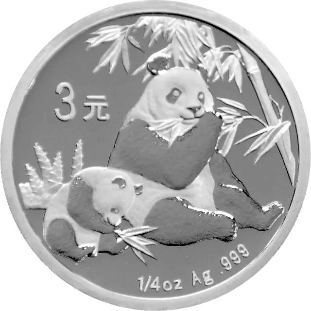 中国熊猫金币发行25周年金银纪念币1/4盎司圆形银质纪念 正面图