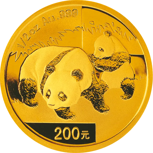 2008版熊猫金银纪念币1/2盎司圆形金质纪念币 正面图