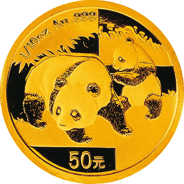 2008版熊猫金银纪念币1/10盎司圆形金质纪念币 正面图