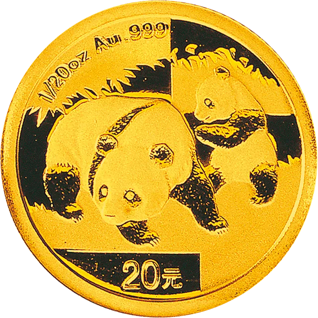 2008版熊猫金银纪念币1/20盎司圆形金质纪念币 正面图