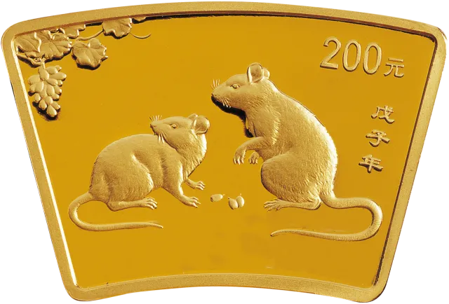 2008中国戊子(鼠)年1/2盎司扇形纪念金币 正面图