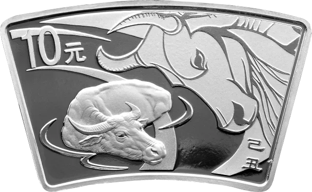 2009中国己丑(牛)年1盎司扇形纪念银币 正面图