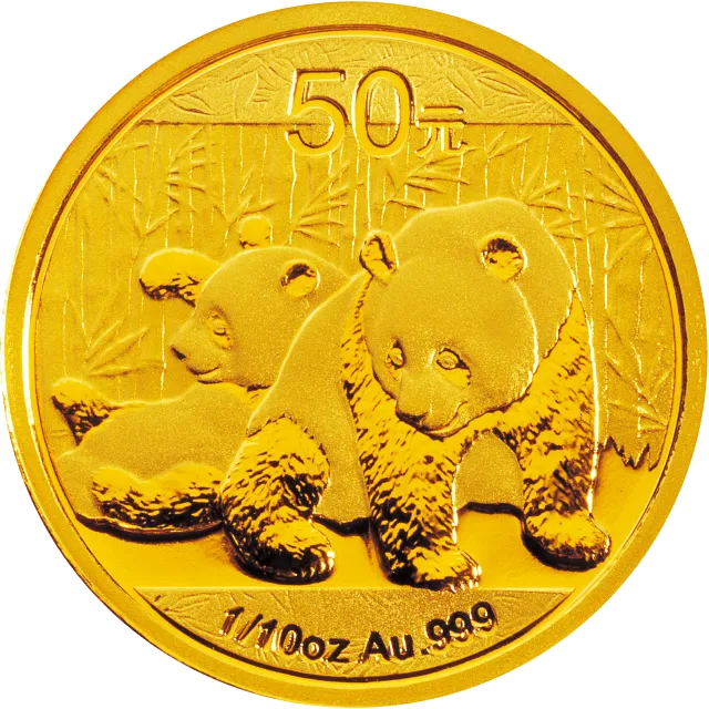 2010版熊猫金银纪念币1/10盎司金质纪念币 正面图