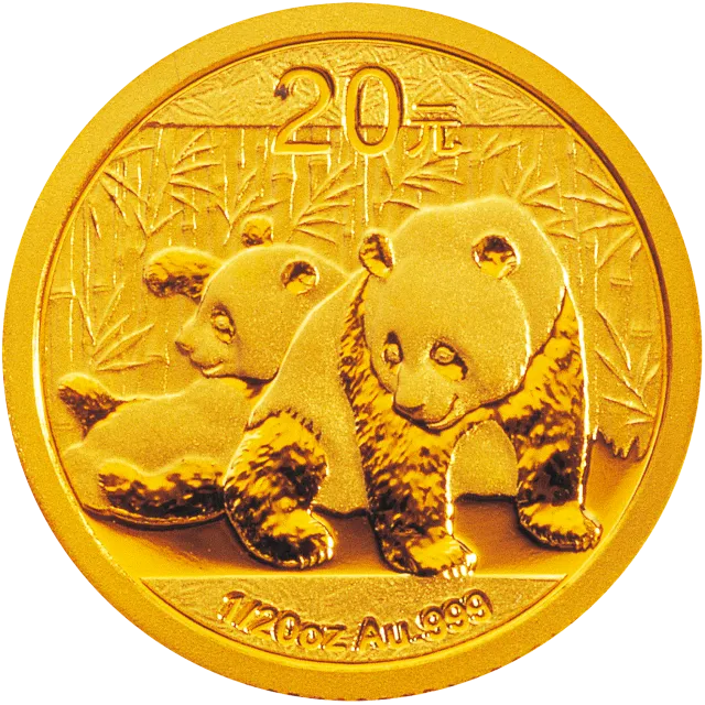 2010版熊猫金银纪念币1/20盎司金质纪念币 正面图