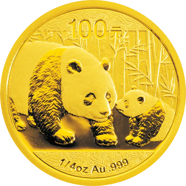 2011版熊猫金银纪念币1/4盎司圆形金质纪念币 正面图