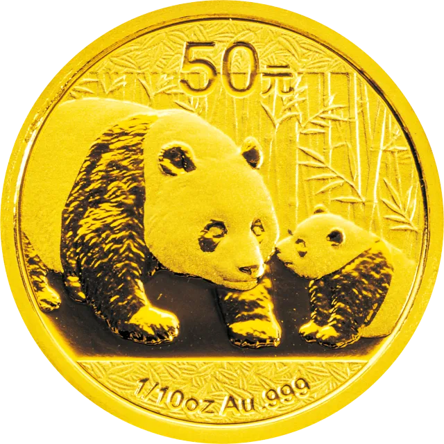 2011版熊猫金银纪念币1/10盎司圆形金质纪念币 正面图