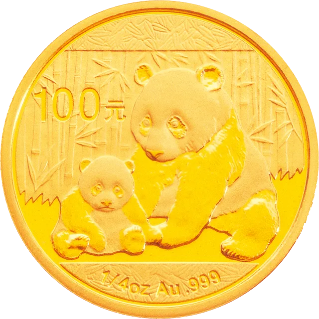 2012版熊猫金银纪念币1/4盎司圆形金质纪念币 正面图