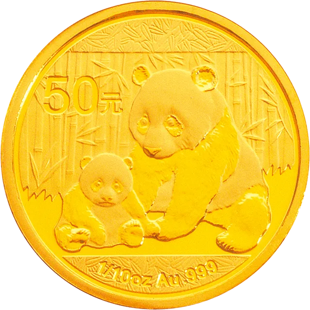 2012版熊猫金银纪念币1/10盎司圆形金质纪念币 正面图